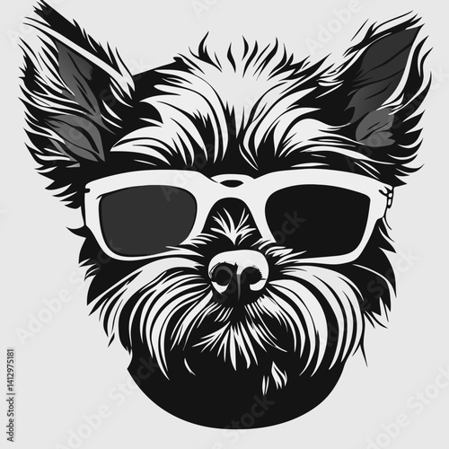  british shorthair straight, funny dog face, Dog happy with sunglasses, black and white dog.