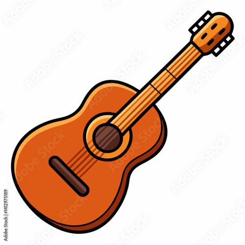 Brown classical acoustic guitar icon in cartoon vector for music themes

