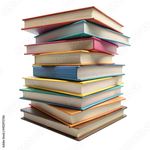 3D render stack of books icon isolated on transparent background  
