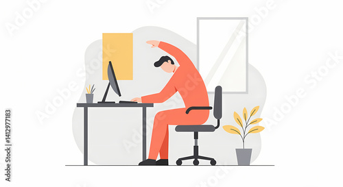 Office Worker Stretching Exercise at Desk Illustration