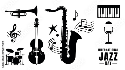 Jazz Music Instruments and icons set vector collection