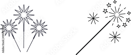 Minimalist Line Art Sparklers For Celebrations And Festive Occasions Design Element