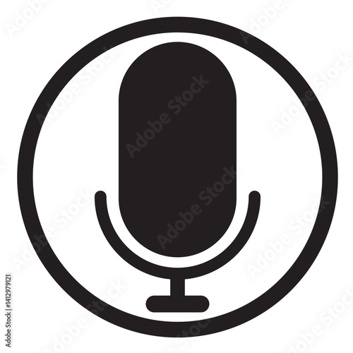 microphone web icon . Flat retro music, studio and radio mic sign collection. Black silhouette design, vector art image illustration, isolated on white ..