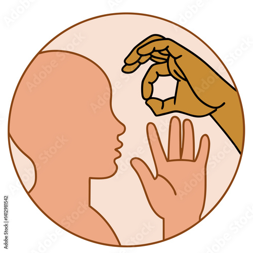 Hand forming OK sign in front of person using sign language