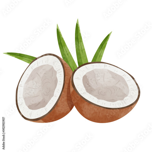 Coconut fruit Design elements. watercolour style vector illustration.