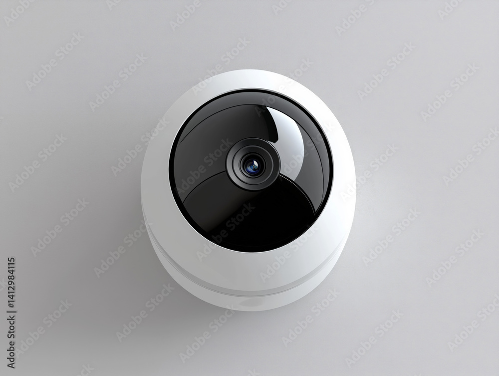Top view of a small white surveillance camera on a plain background. Top view of a small white surveillance camera on a plain background.