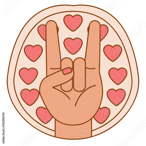 Hand signing I love you in sign language with hearts background