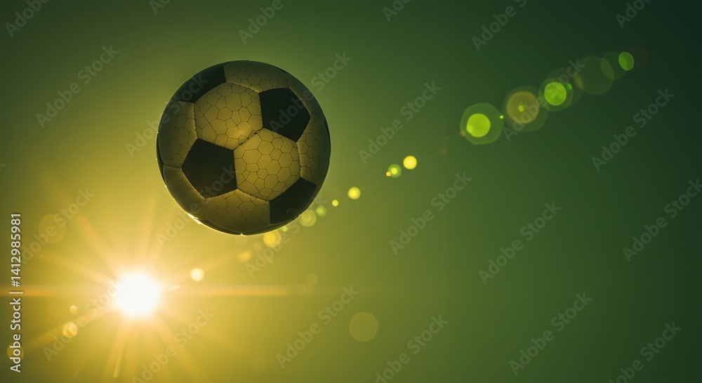Obraz premium Soccer Ball Soaring: Golden Hour Sunlit Sports Image