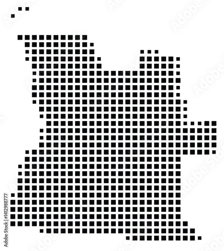 Abstract map of Angola showing the country with a pattern of black squares