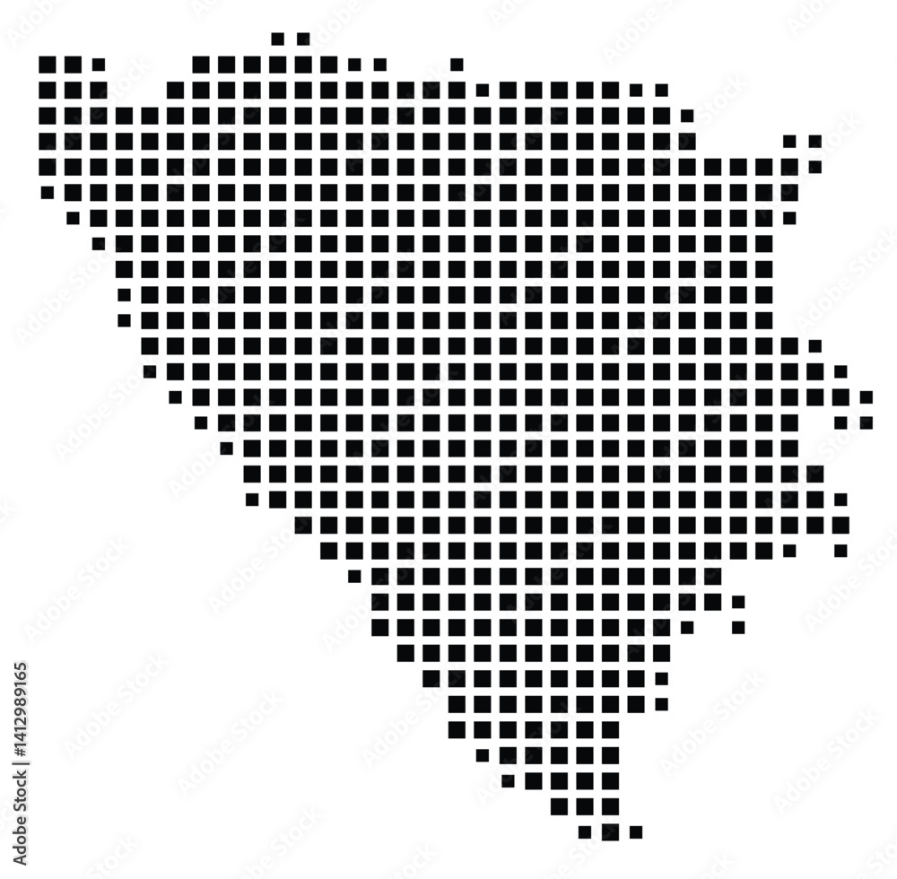 Fototapeta premium Abstract map of Bosnia and Herzegovina showing the country with a pattern of black squares
