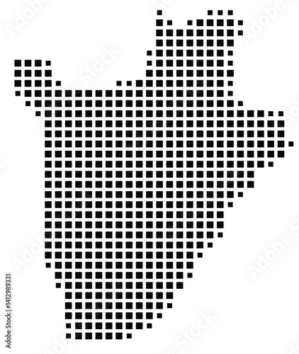 Abstract map of Burundi showing the country with a pattern of black squares