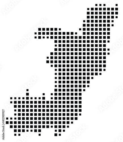 Abstract map of the Republic of the Congo showing the country with a pattern of black squares