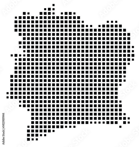 Abstract map of Ivory Coast showing the country with a pattern of black squares