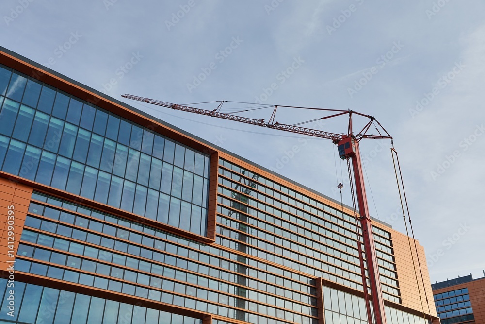 Urban Building Construction Site with Crane