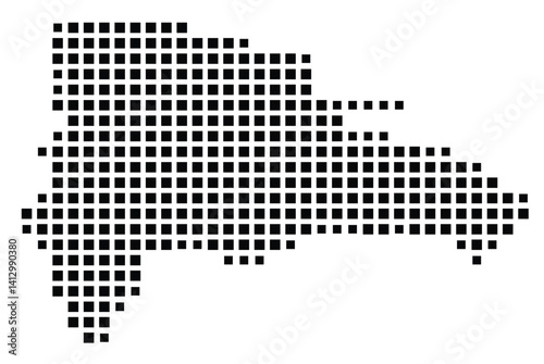 Abstract map of the Dominican Republic showing the country with a pattern of black squares