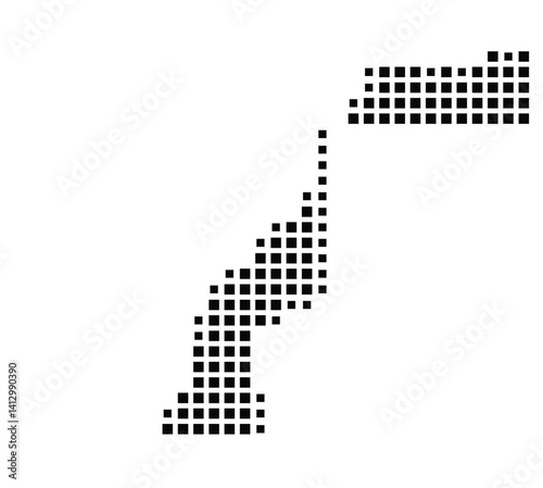 Abstract map of Western Sahara showing the country with a pattern of black squares