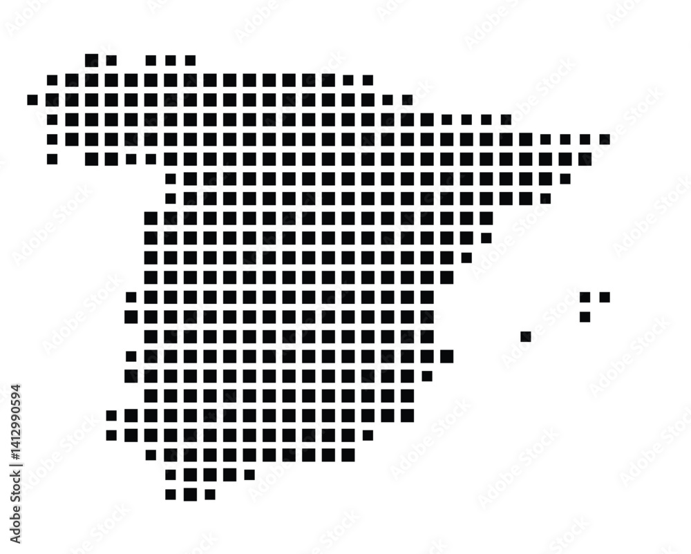 Fototapeta premium Abstract map of Spain showing the country with a pattern of black squares