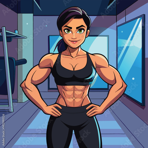 Muscular Female Fitness Model in Modern Gym Setting