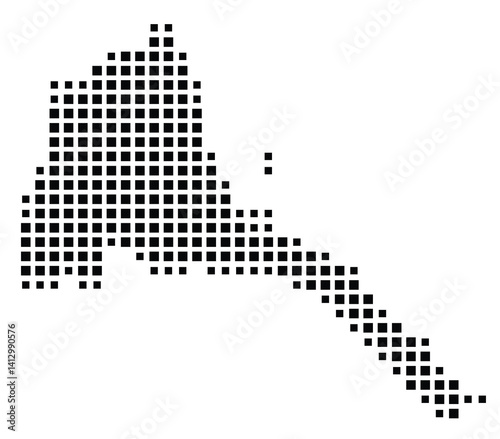 Abstract map of Eritrea showing the country with a pattern of black squares