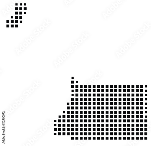 Abstract map of Equatorial Guinea showing the country with a pattern of black squares