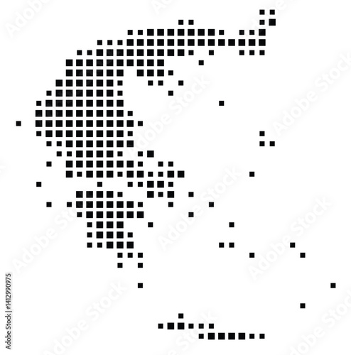 Abstract map of Greece showing the country with a pattern of black squares