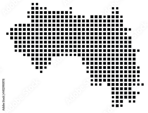 Abstract map of Guinea showing the country with a pattern of black squares