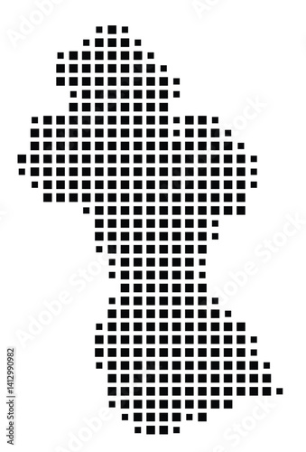 Abstract map of Guyana showing the country with a pattern of black squares
