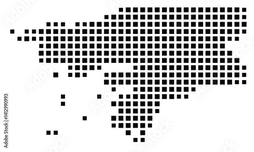 Abstract map of Guinea-Bissau showing the country with a pattern of black squares