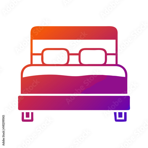 Bed Icon Representing Bedroom Furniture with Headboard