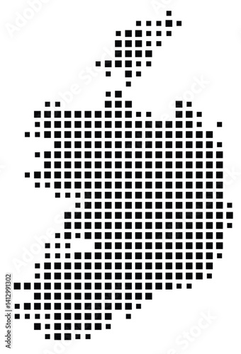 Abstract map of Ireland showing the country with a pattern of black squares