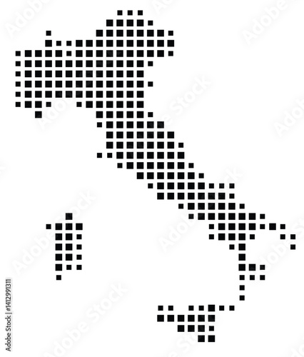 Abstract map of Italy showing the country with a pattern of black squares