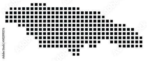 Abstract map of Jamaica showing the country with a pattern of black squares