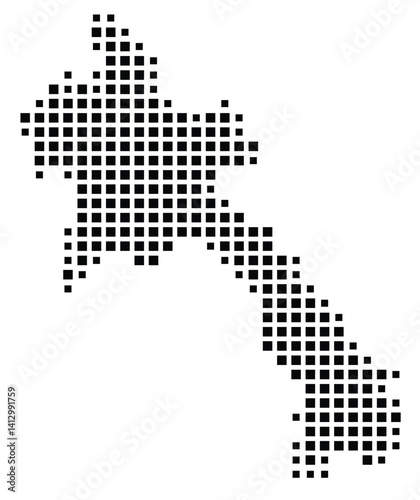 Abstract map of the Laos showing the country with a pattern of black squares