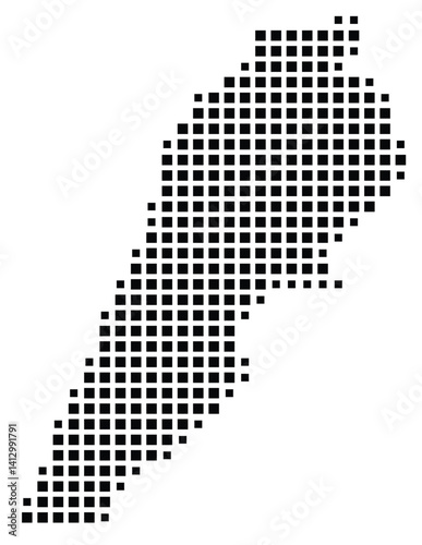 Abstract map of Lebanon showing the country with a pattern of black squares