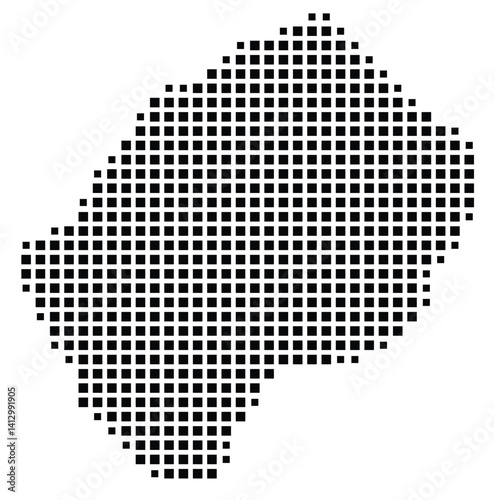 Abstract map of Lesotho showing the country with a pattern of black squares