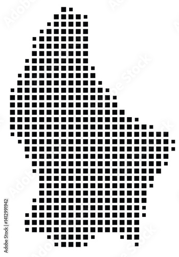 Abstract map of Luxembourg showing the country with a pattern of black squares