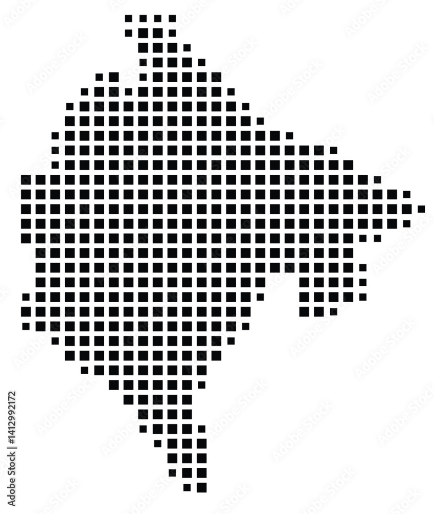 Fototapeta premium Abstract map of Montenegro showing the country with a pattern of black squares