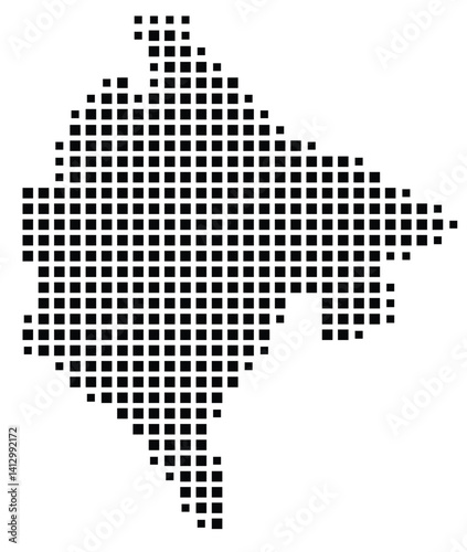 Abstract map of Montenegro showing the country with a pattern of black squares