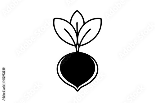 Beetroot or Radish with Leaves – Minimalist Vegetable Line Art Icon

