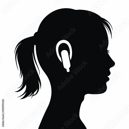 Woman with hearing aid in profile view silhouette