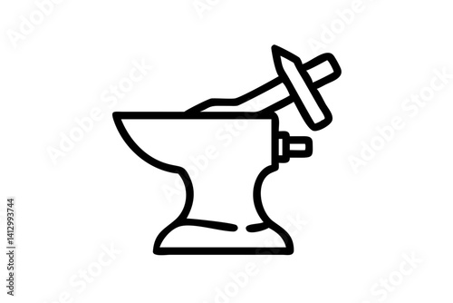 Minimalist Line Art of Blacksmith Hammering on Anvil

