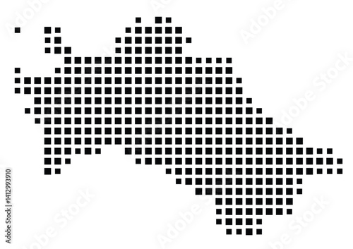 Abstract map of Turkmenistan showing the country with a pattern of black squares