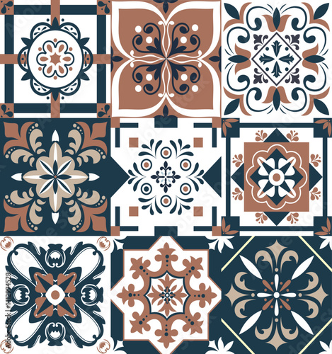 Seamless floral geometric pattern set offers vintage style vector designs for textile decoration