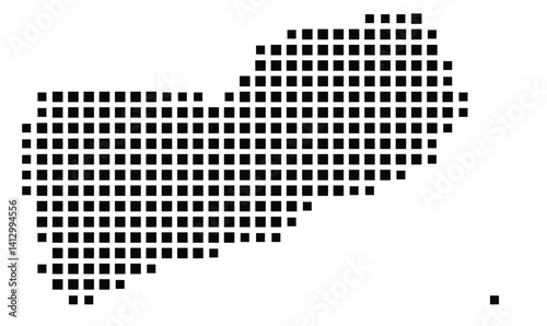 Abstract map of Yemen showing the country with a pattern of black squares