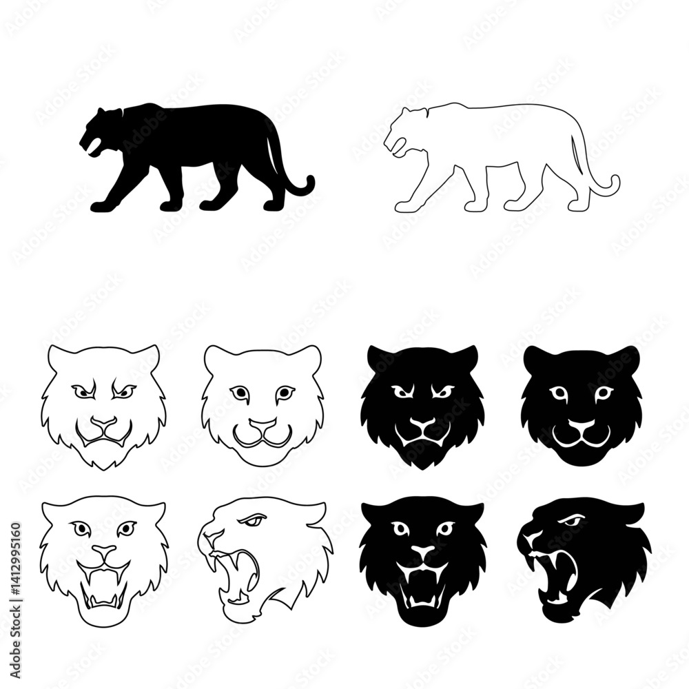 Fototapeta premium Vector set of Roar tiger logos, face for logos, emblems, Isolated on white background