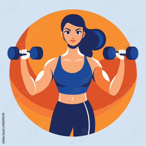 Strong Woman Lifting Dumbbells Fitness Exercise Workout