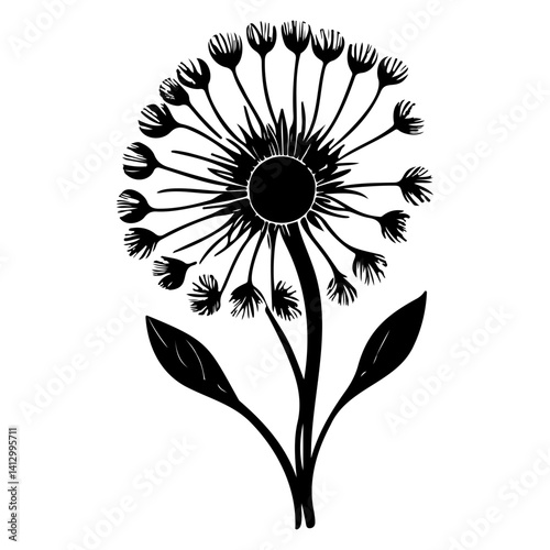 Dandelion black and white silhouette illustration