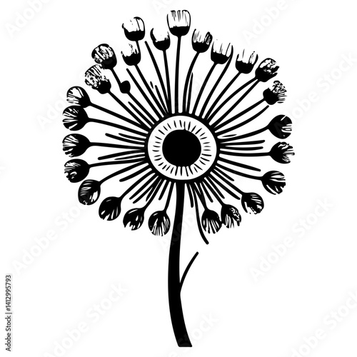 Minimalist Dandelion Flower Vector Graphics Art
