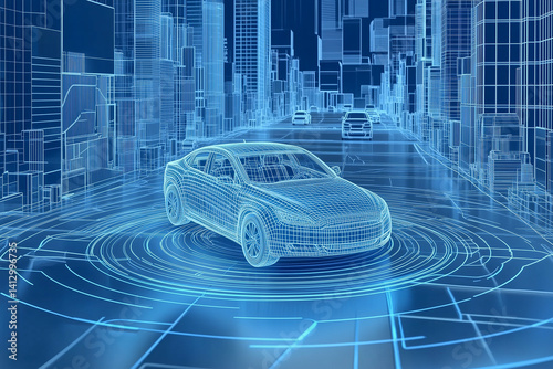 Virtual holographic smart car driving on the highway