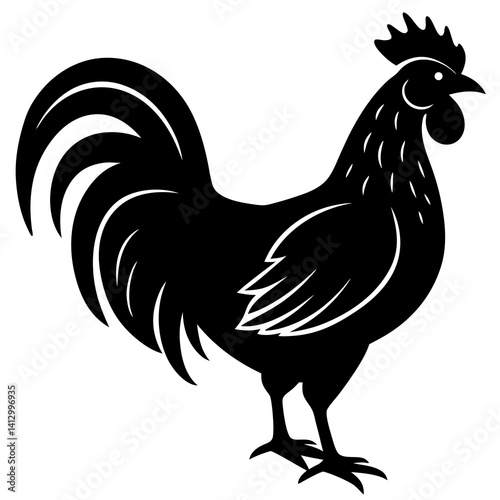 Stylish Black and White Rooster Silhouette